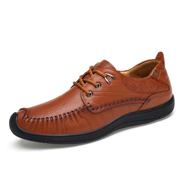 Oxfords Cómodos Con Punta Anticolisión De Cuero Genuino Para Hombre