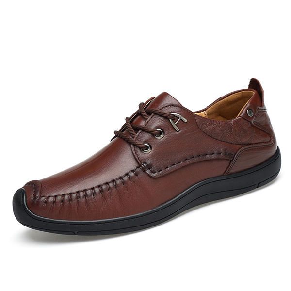 Oxfords Cómodos Con Punta Anticolisión De Cuero Genuino Para Hombre