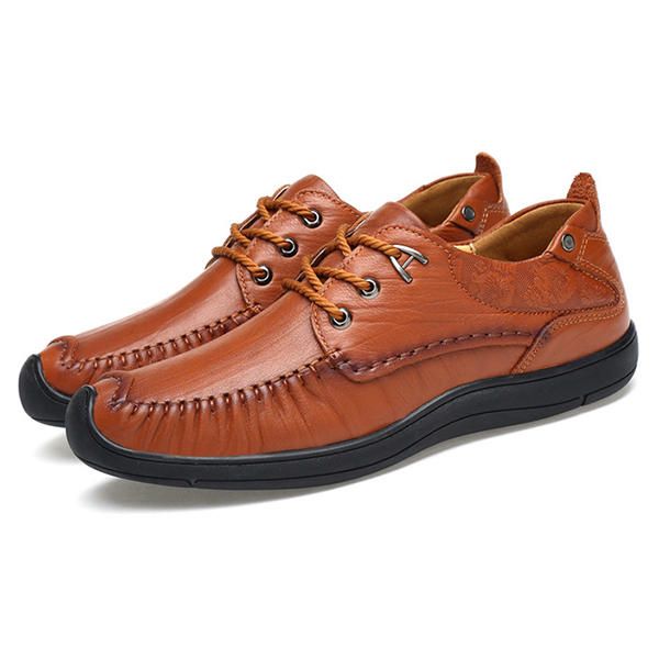 Oxfords Cómodos Con Punta Anticolisión De Cuero Genuino Para Hombre