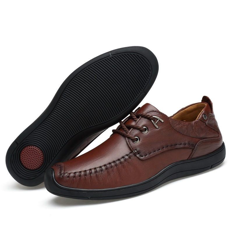 Oxfords Cómodos Con Punta Anticolisión De Cuero Genuino Para Hombre