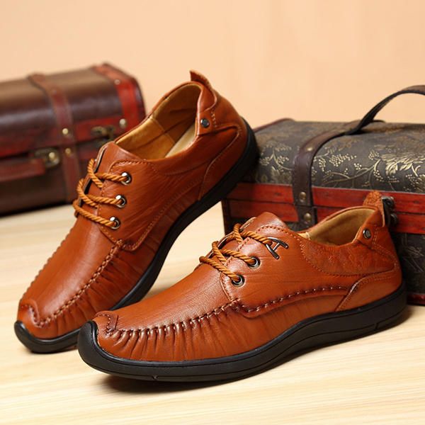 Oxfords Cómodos Con Punta Anticolisión De Cuero Genuino Para Hombre