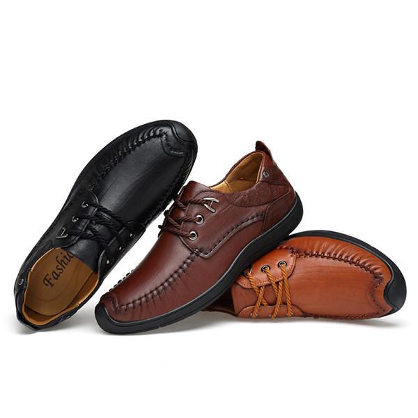 Oxfords Cómodos Con Punta Anticolisión De Cuero Genuino Para Hombre