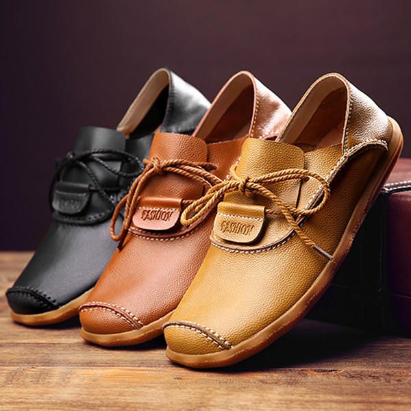 Oxfords Con Cordones De Cuero Genuino Suave Para Hombres