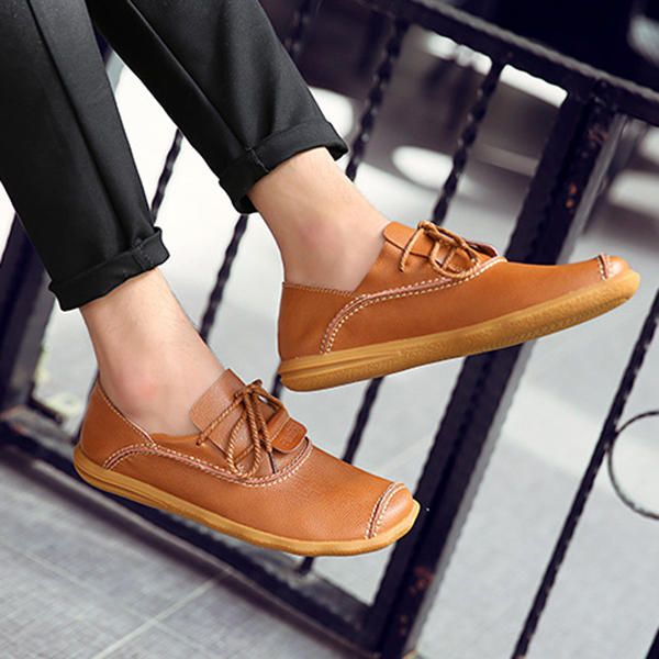 Oxfords Con Cordones De Cuero Genuino Suave Para Hombres