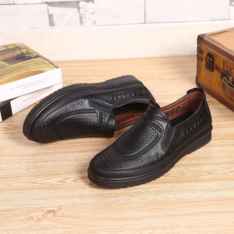 Oxfords De Cuero Con Suela Blanda Ahuecada Para Hombre