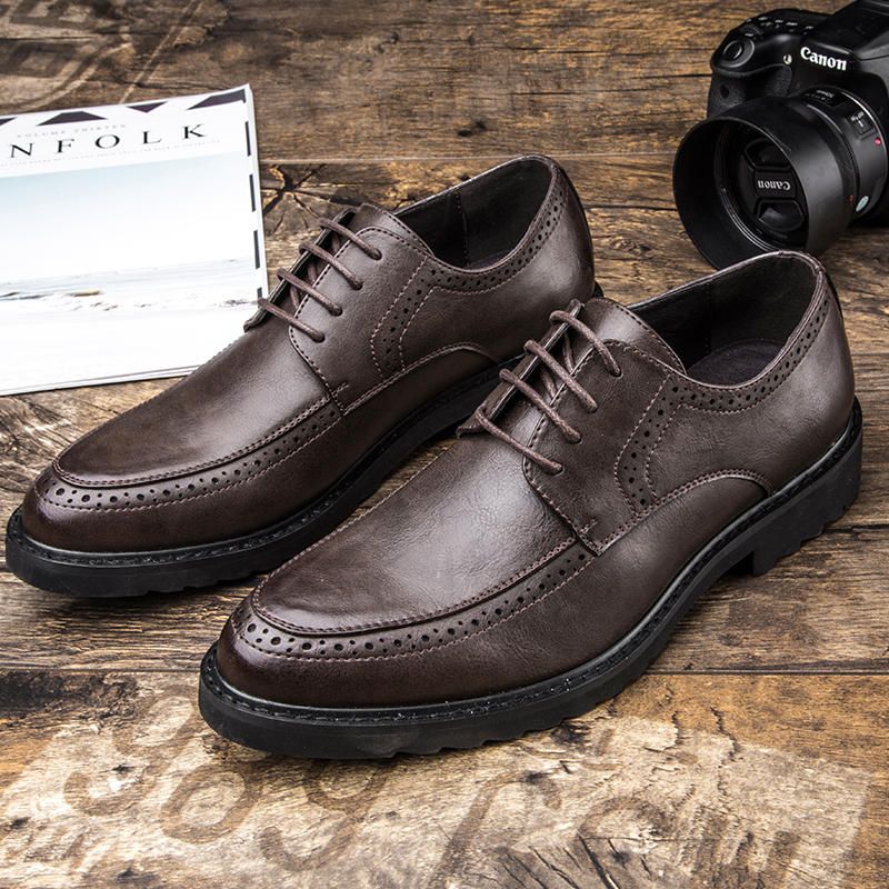 Oxfords De Cuero De Negocios Informales Tallados Con Brogue Retro