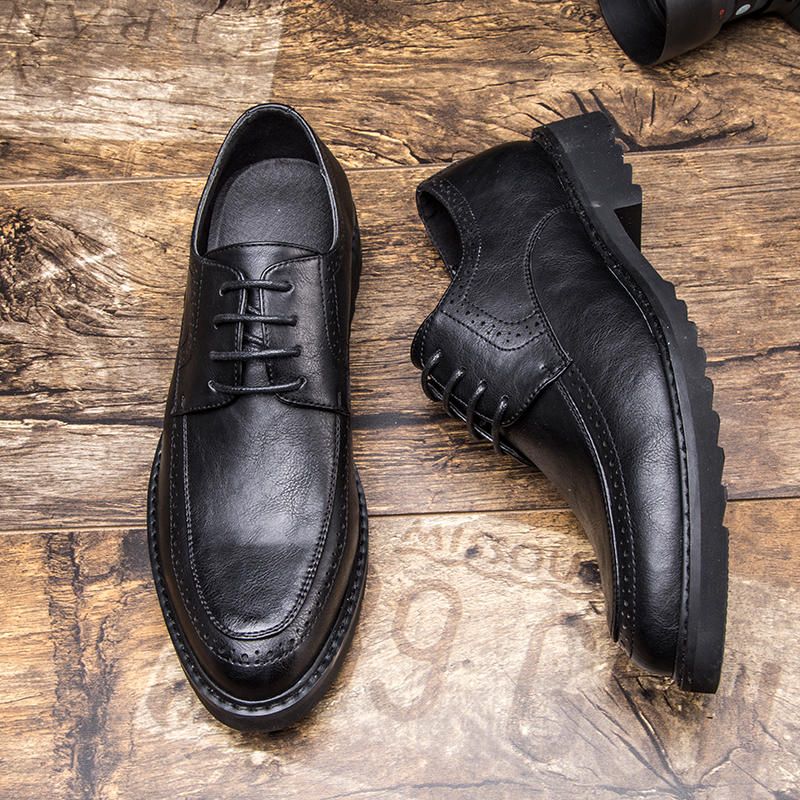 Oxfords De Cuero De Negocios Informales Tallados Con Brogue Retro