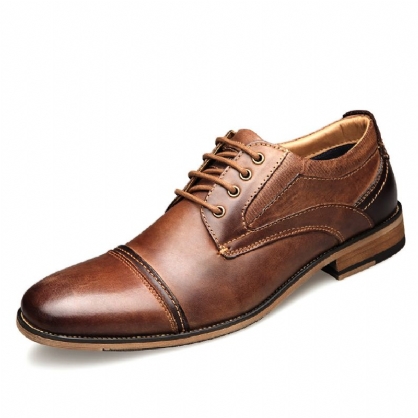 Oxfords Formales De Negocios De Costura Vintage De Cuero De Plena Flor Para Hombre