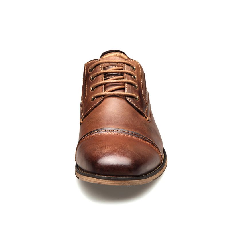 Oxfords Formales De Negocios De Costura Vintage De Cuero De Plena Flor Para Hombre