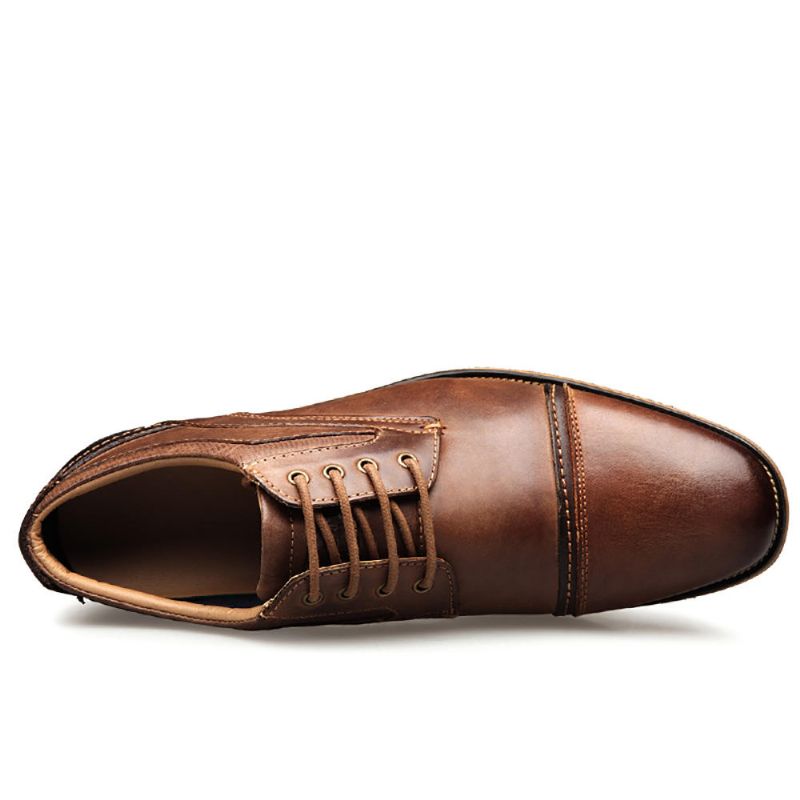 Oxfords Formales De Negocios De Costura Vintage De Cuero De Plena Flor Para Hombre