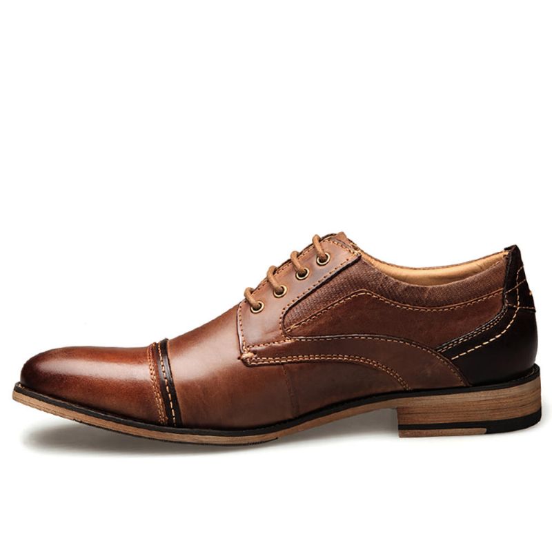 Oxfords Formales De Negocios De Costura Vintage De Cuero De Plena Flor Para Hombre