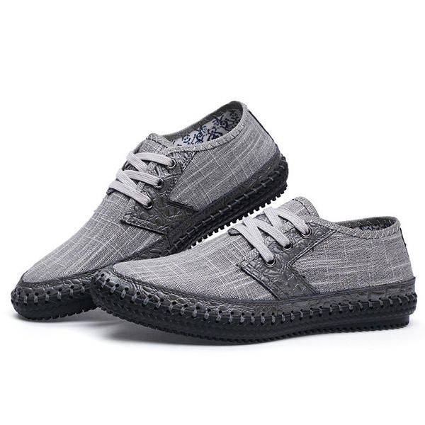 Oxfords De Lino De Lona Con Cordones Para Exteriores Informales De Cuero Para Hombres