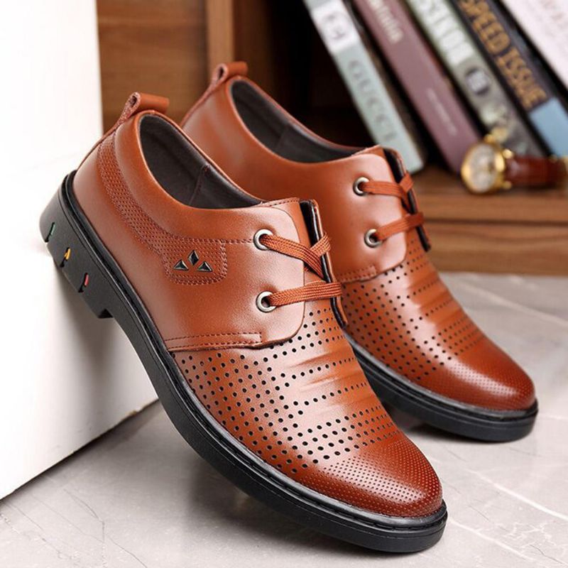 Oxfords De Negocios Ahuecados Transpirables De Cuero Genuino