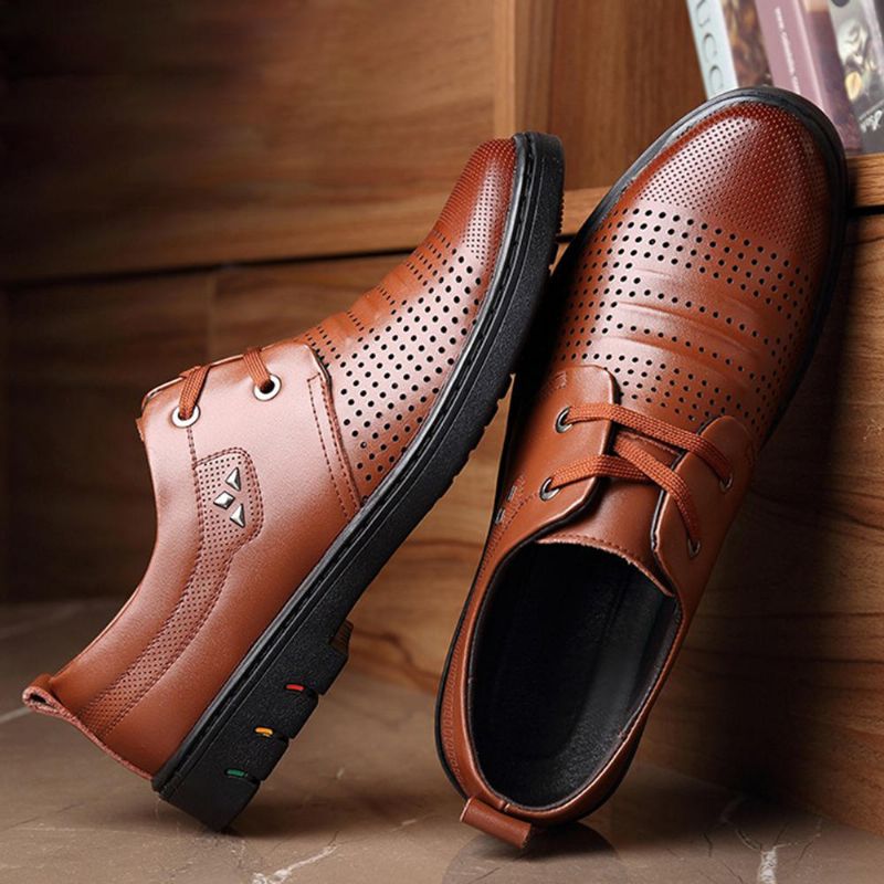 Oxfords De Negocios Ahuecados Transpirables De Cuero Genuino