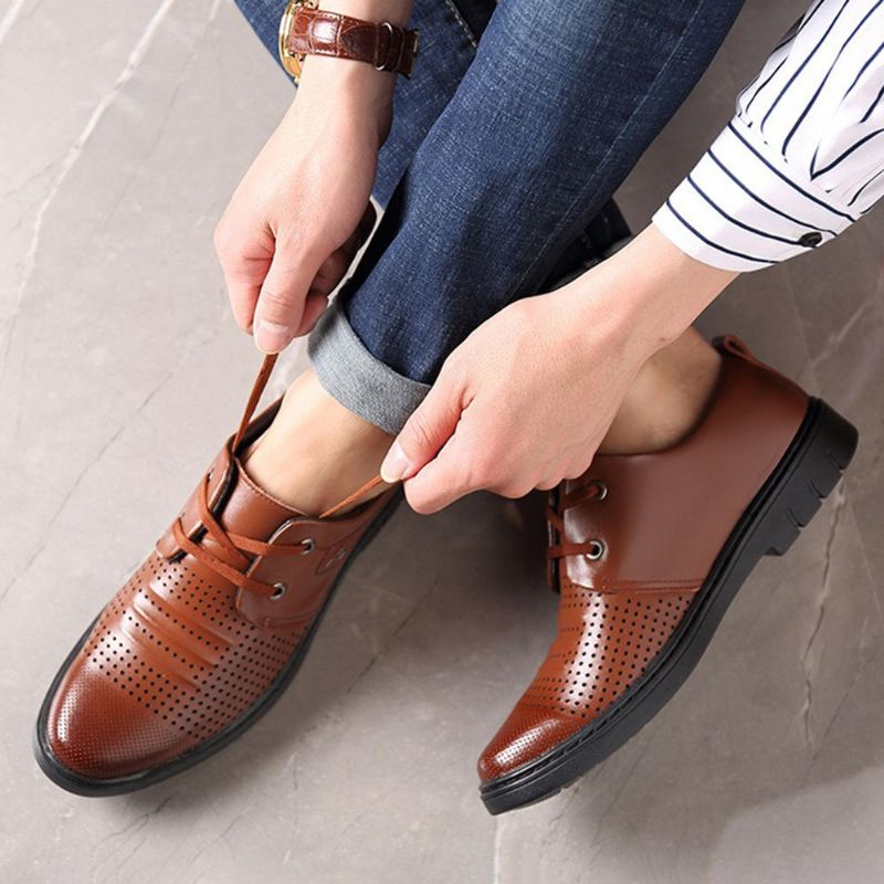 Oxfords De Negocios Ahuecados Transpirables De Cuero Genuino