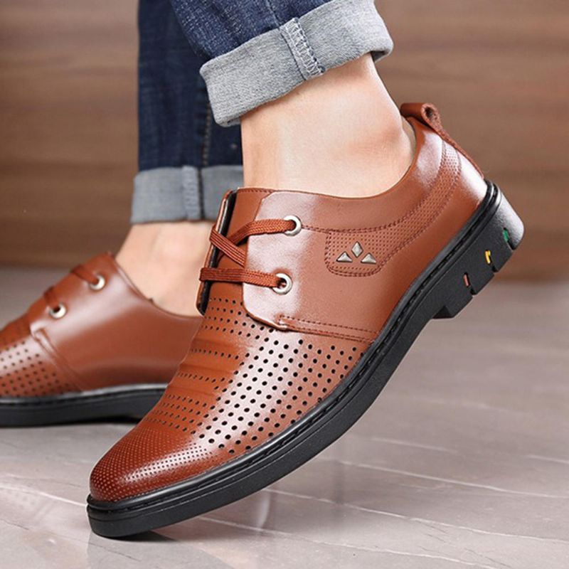 Oxfords De Negocios Ahuecados Transpirables De Cuero Genuino