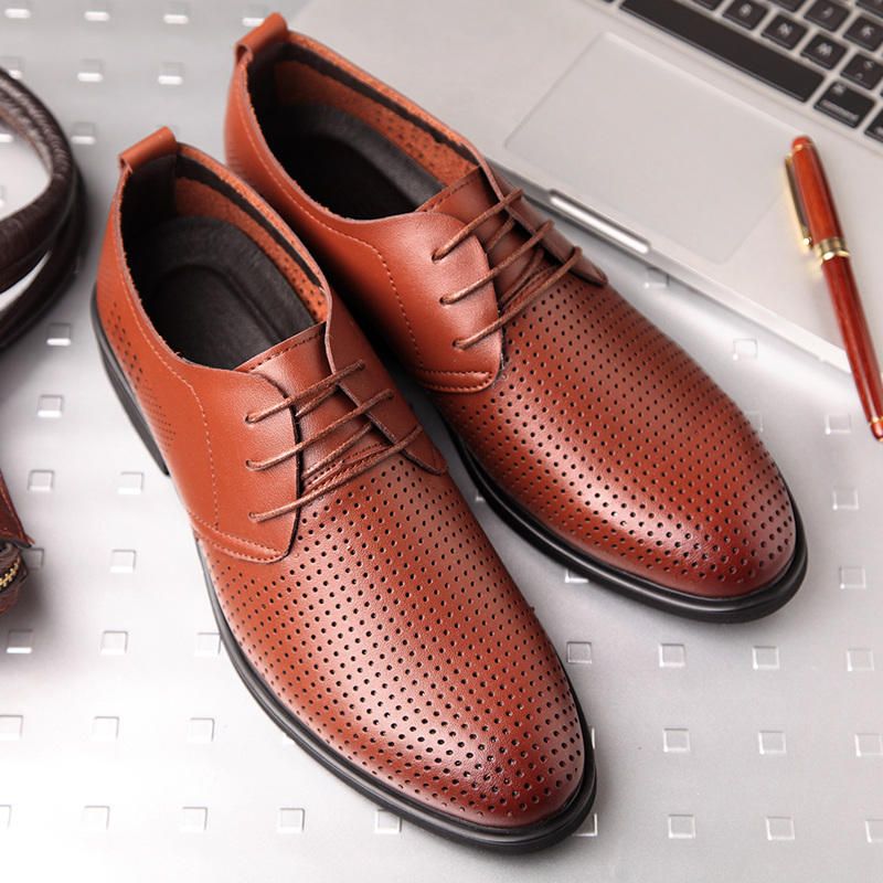 Oxfords De Negocios Ahuecados Transpirables De Cuero Genuino