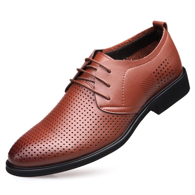 Oxfords De Negocios Ahuecados Transpirables De Cuero Genuino