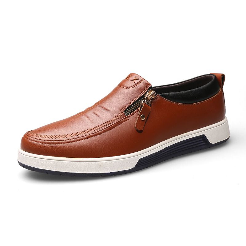 Oxfords De Negocios Con Cremallera De Suela Suave Informal De Cuero Genuino