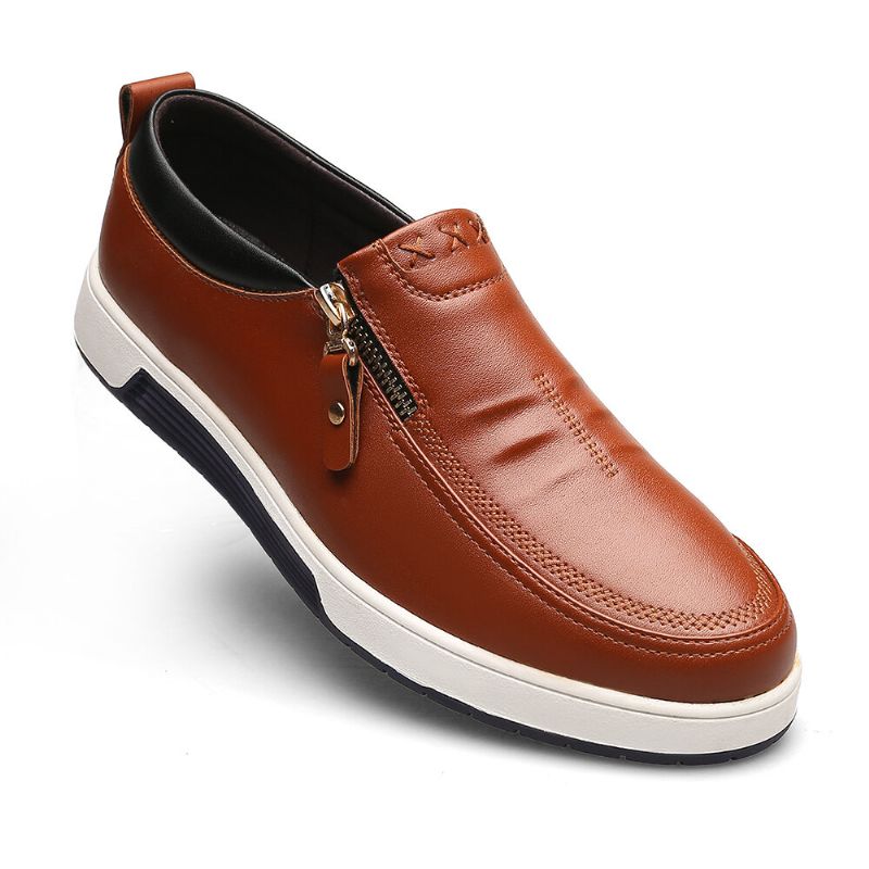 Oxfords De Negocios Con Cremallera De Suela Suave Informal De Cuero Genuino