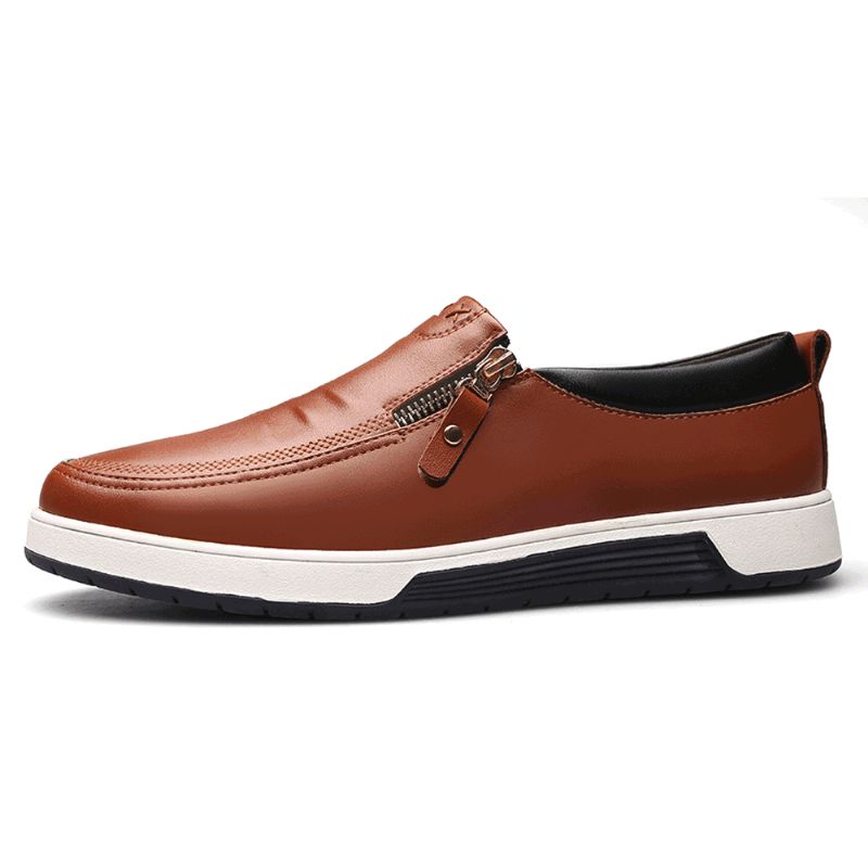 Oxfords De Negocios Con Cremallera De Suela Suave Informal De Cuero Genuino