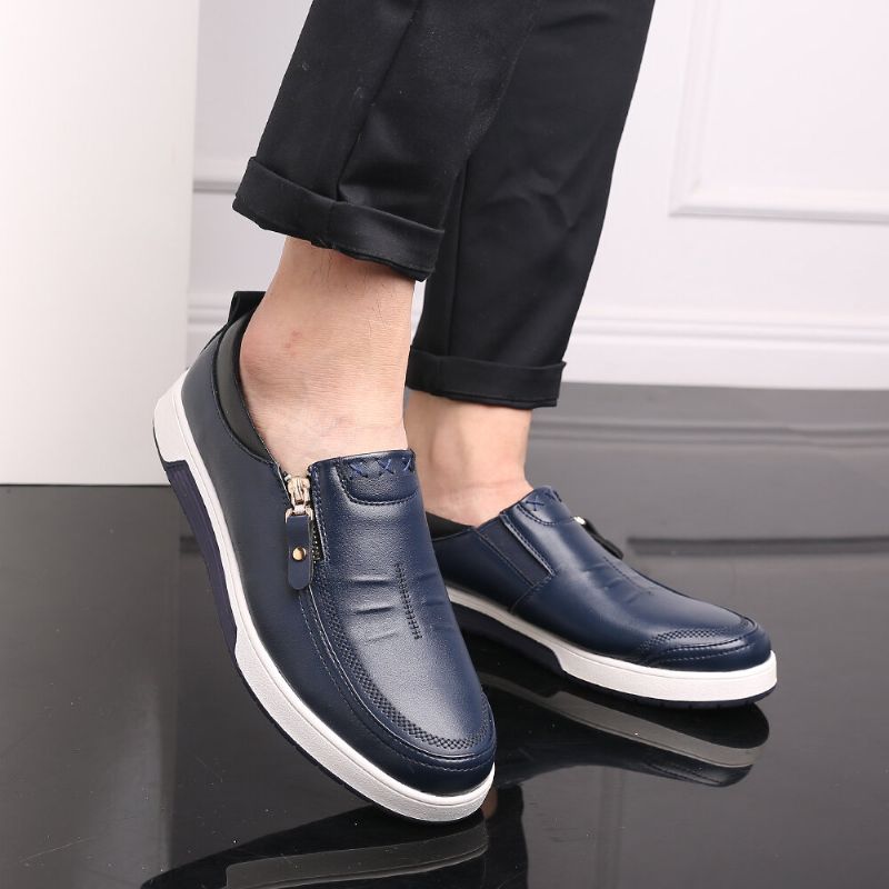 Oxfords De Negocios Con Cremallera De Suela Suave Informal De Cuero Genuino