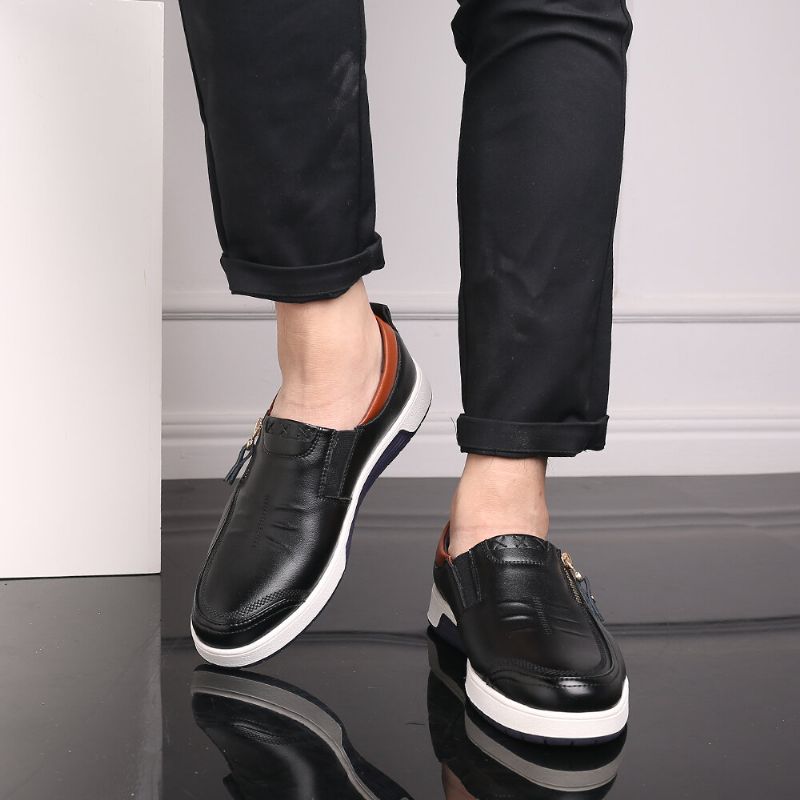 Oxfords De Negocios Con Cremallera De Suela Suave Informal De Cuero Genuino