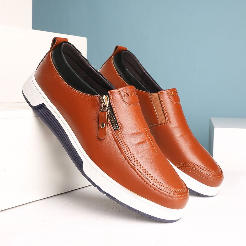 Oxfords De Negocios Con Cremallera De Suela Suave Informal De Cuero Genuino