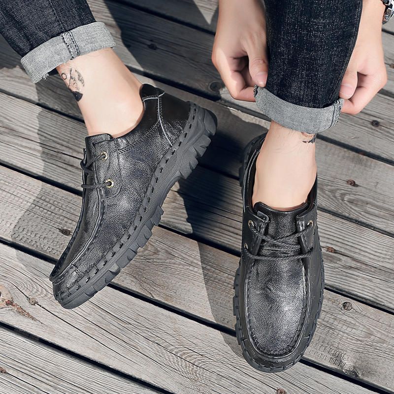 Oxfords De Negocios Informales Antideslizantes De Cuero Genuino Para Hombres