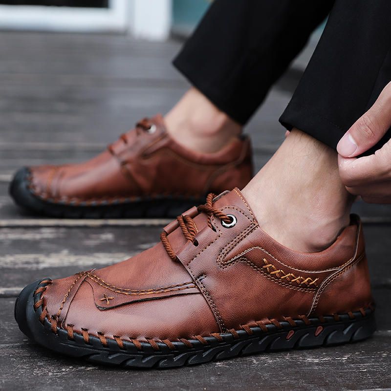 Oxfords De Negocios Informales Con Punta Anticolisión De Cuero Genuino