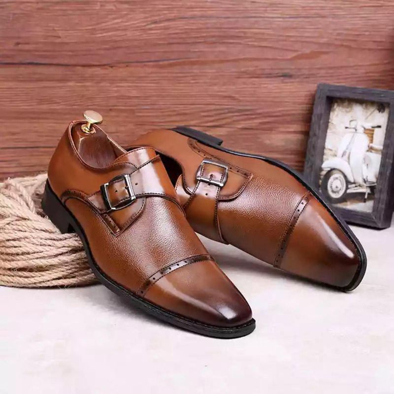 Oxfords De Oficina De Cuero Suave Informal De Negocios Con Hebilla Cómoda Para Hombres