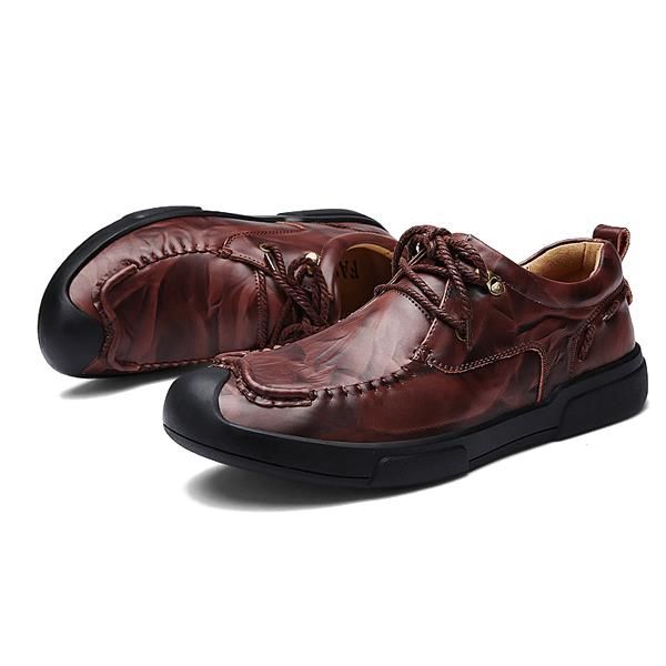 Oxfords Planos Casuales Hechos A Mano Con Cordones Para Hombres