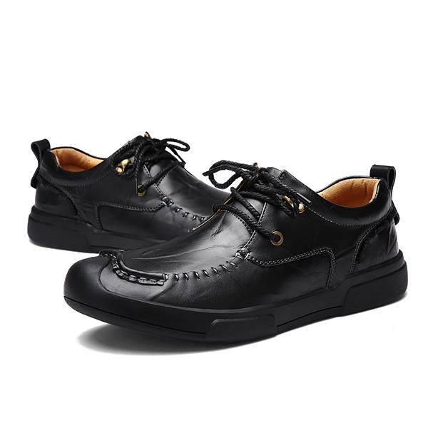 Oxfords Planos Casuales Hechos A Mano Con Cordones Para Hombres