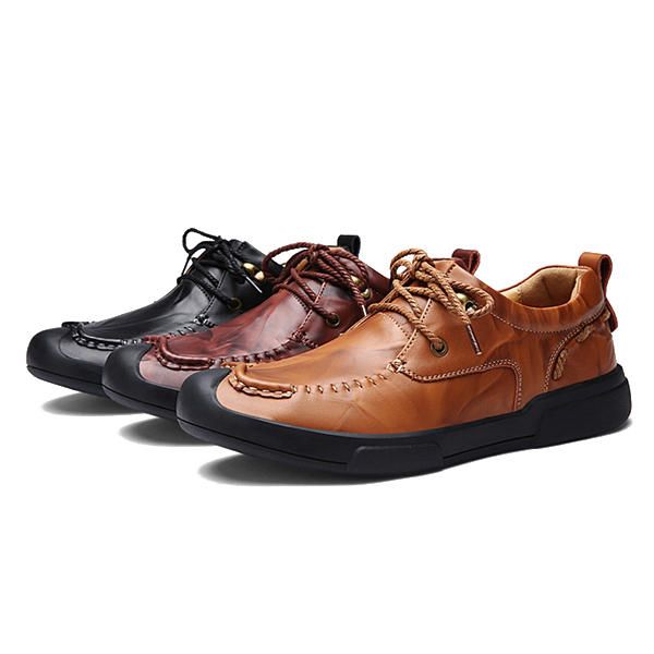 Oxfords Planos Casuales Hechos A Mano Con Cordones Para Hombres