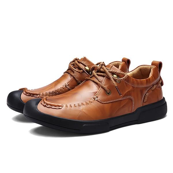 Oxfords Planos Casuales Hechos A Mano Con Cordones Para Hombres