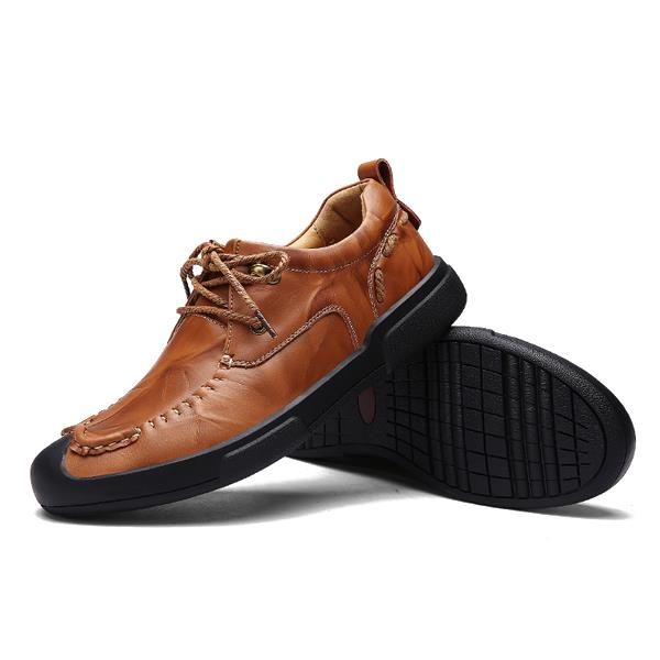 Oxfords Planos Casuales Hechos A Mano Con Cordones Para Hombres