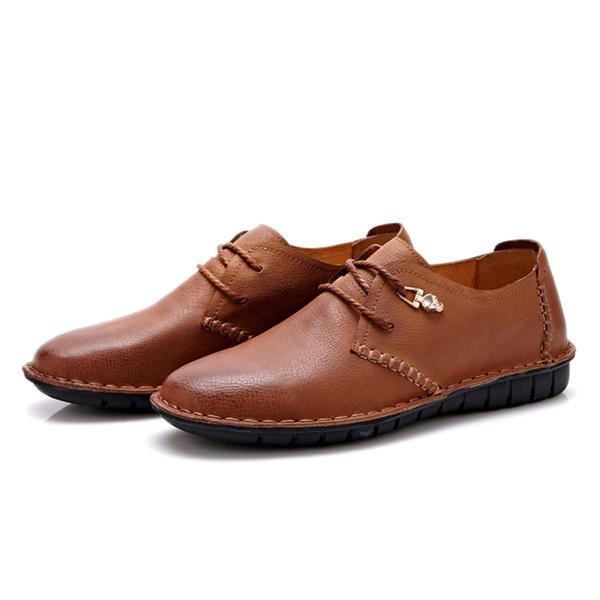 Oxfords Planos Formales Con Punta Redonda Y Cordones De Cuero Suave