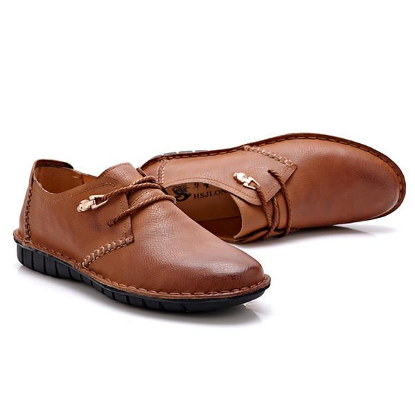 Oxfords Planos Formales Con Punta Redonda Y Cordones De Cuero Suave