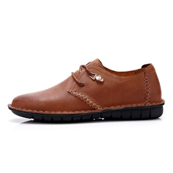 Oxfords Planos Formales Con Punta Redonda Y Cordones De Cuero Suave