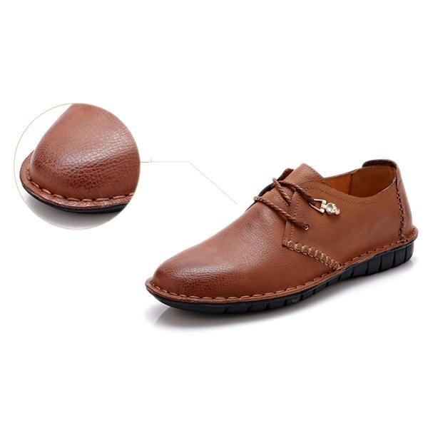 Oxfords Planos Formales Con Punta Redonda Y Cordones De Cuero Suave