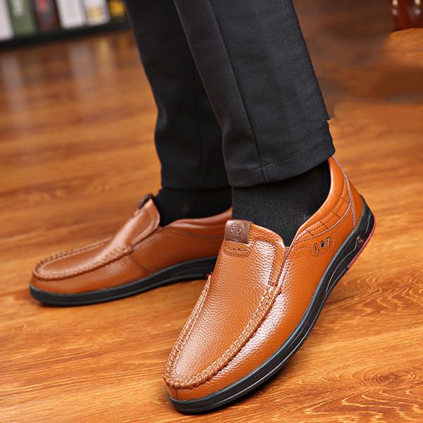 Resbalón Cómodo Informal De Cuero Genuino De Negocios En Oxfords Suaves