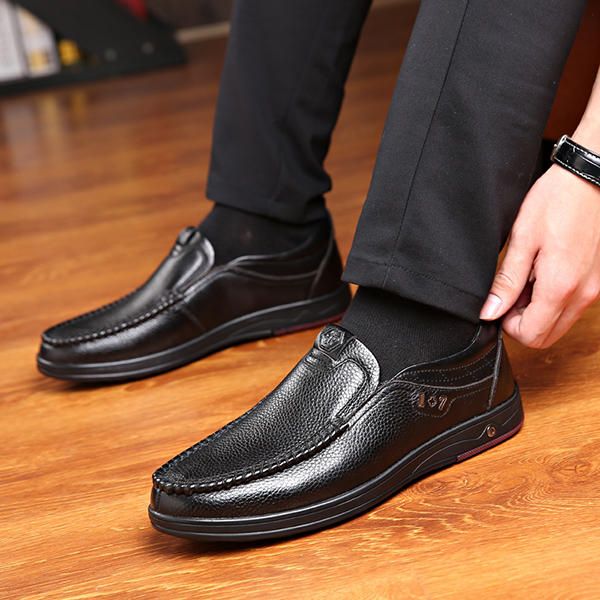 Resbalón Cómodo Informal De Cuero Genuino De Negocios En Oxfords Suaves