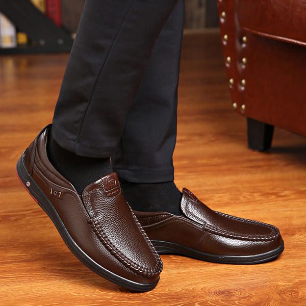 Resbalón Cómodo Informal De Cuero Genuino De Negocios En Oxfords Suaves