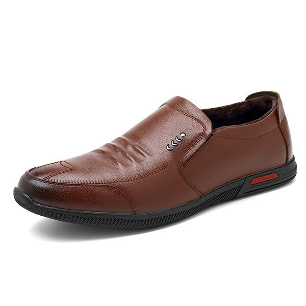 Suela Suave Forro Cálido Zapatos Oxford De Negocios De Cuero Genuino Sin Cordones Para Hombres