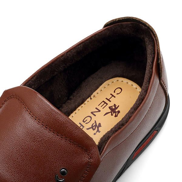 Suela Suave Forro Cálido Zapatos Oxford De Negocios De Cuero Genuino Sin Cordones Para Hombres