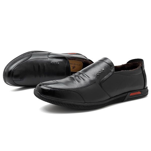 Suela Suave Forro Cálido Zapatos Oxford De Negocios De Cuero Genuino Sin Cordones Para Hombres