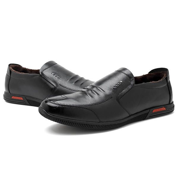 Suela Suave Forro Cálido Zapatos Oxford De Negocios De Cuero Genuino Sin Cordones Para Hombres