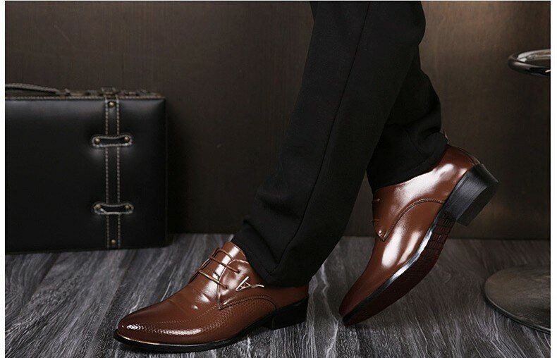 Vestido De Negocios Para Hombres Mocasines De Cuero Formales Oxfords Zapatos Casuales Con Cordones Planos