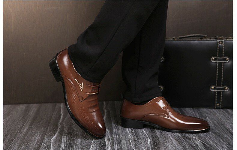 Vestido De Negocios Para Hombres Mocasines De Cuero Formales Oxfords Zapatos Casuales Con Cordones Planos