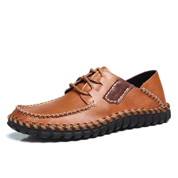 Zapatos Casuales Con Cordones De Cuero De Vaca Cosido A Mano Suave Para Hombres